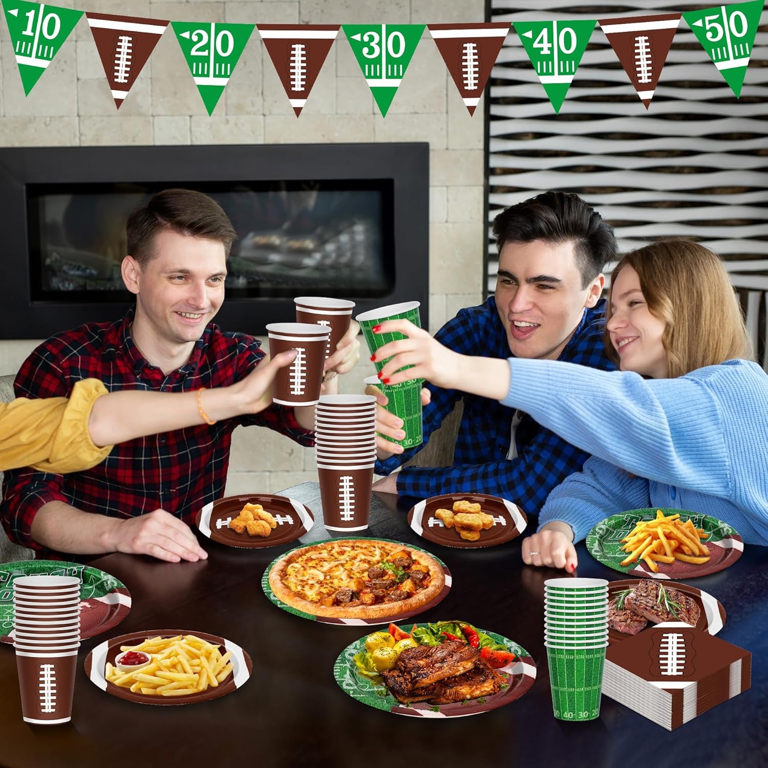Football Party Decorations Serve 24, 99 Pcs Football Party Supplies, Disposable Football Dinner Plates Football Dessert Plates Napkins Cups Tablecloth Banner for Game Day Party Favors Decor