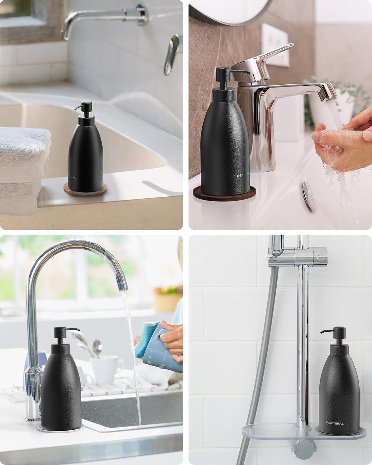 Matte Black Stainless Steel Soap Dispenser 15.2 Oz, Rust-Proof Refillable Liquid Soap Pump Bottle for Kitchen, Bathroom and Countertop Hand Dish Lotion [2025 Upgraded]