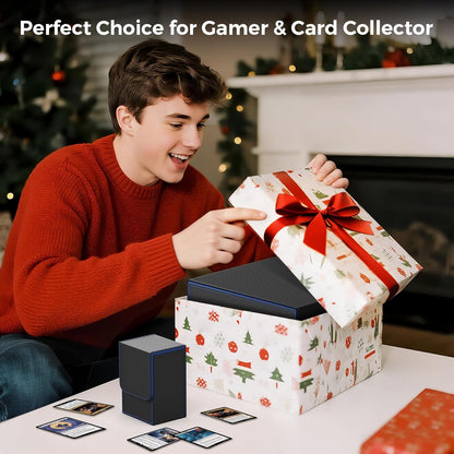 Card Deck Box for MTG with Small Case, 1800+ Commander Trading Card Storage Box with Portable Handle, Magnetic Deck Case Fits for Top Loader TCG, PTCG, Sports, Magic Cards, Black Blue