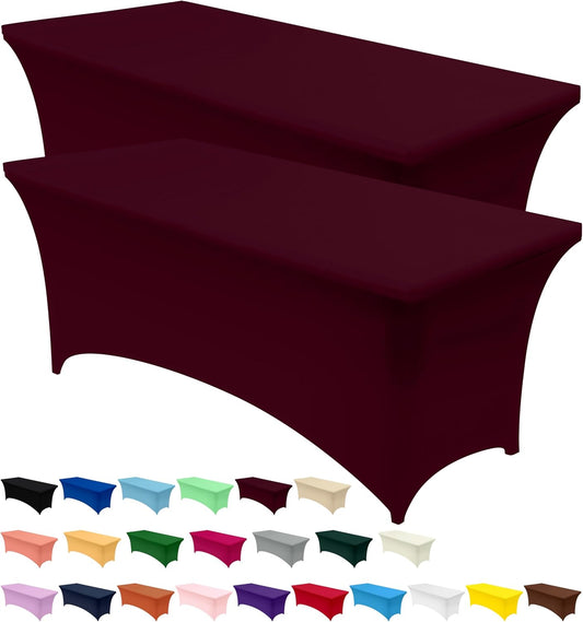 Spandex Tablecloth 2 Pack [6FT, Burgundy] Tight, Fitted, Washable and Wrinkle Resistant Stretch Table Cloth Rectangle Cover for Trade Show, Weddings & Parties [72Lx30Wx30H Inch]