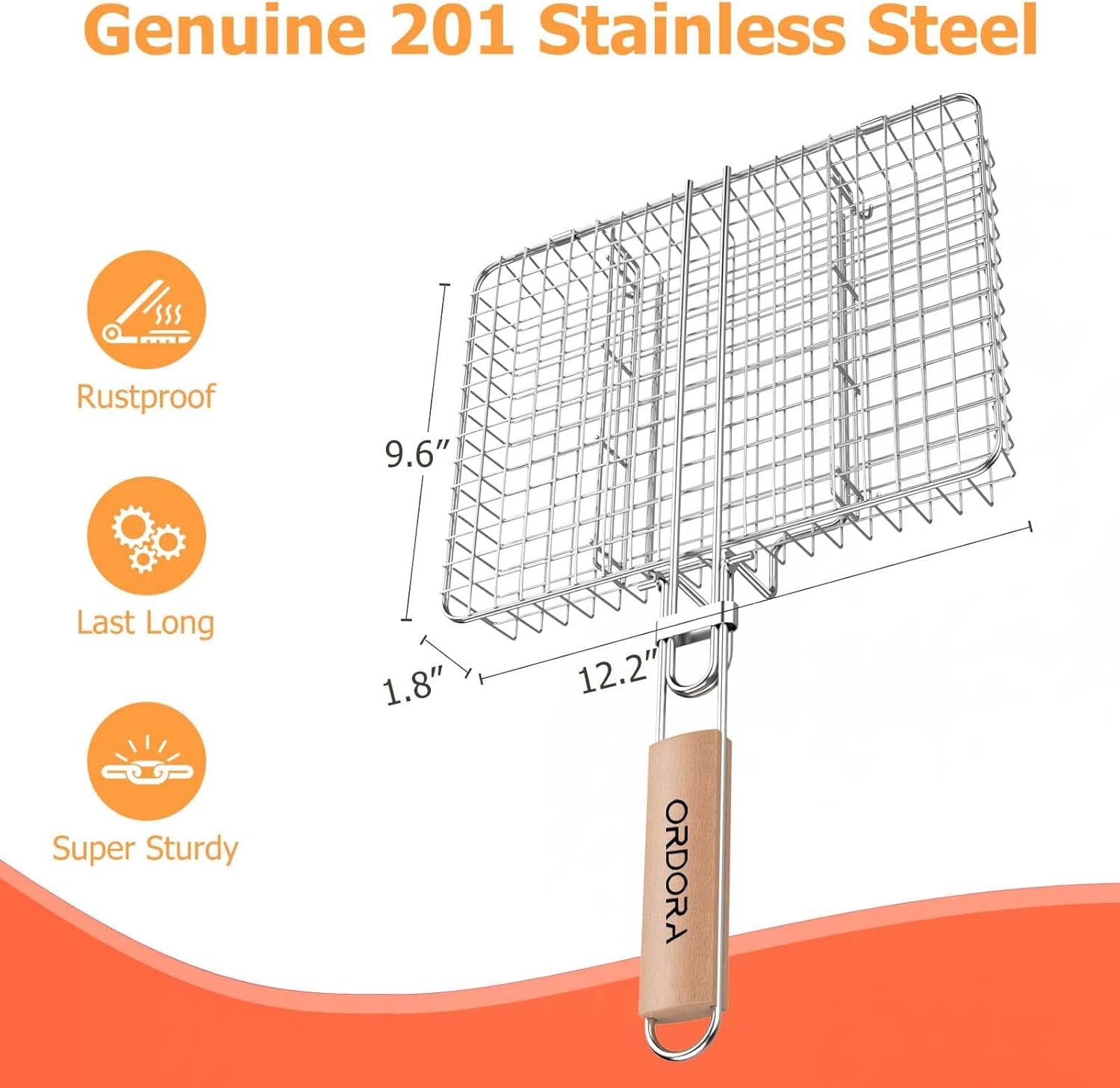 Grill Basket, Fish Grill Basket, Rustproof Stainless Steel BBQ Grilling Basket for Meat,Steak Etc, Grill Accessories,Grilling Gifts for Men Dad