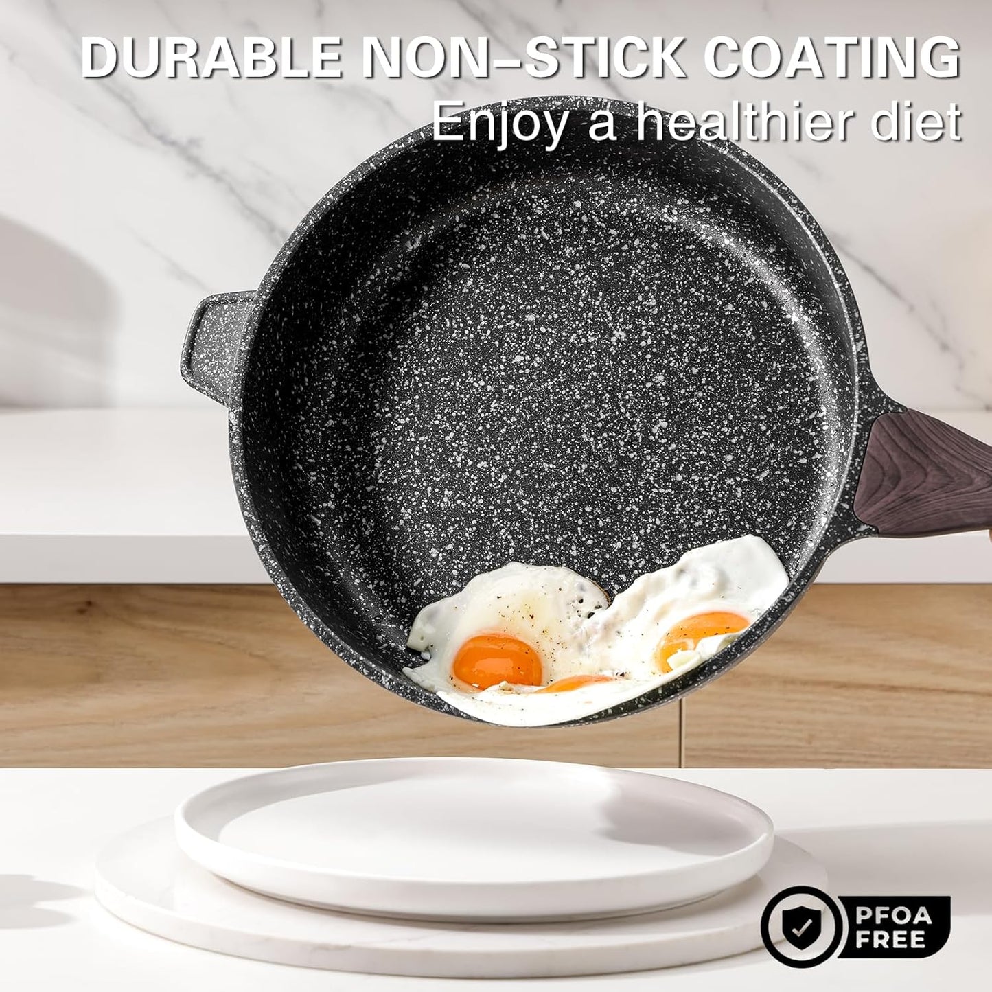 Nonstick Deep Frying Pan with Lid, 12 Inch Large Skillet, 5 Qt Non Stick Saute Pan for Cooking, Healthy Induction Cookware, PFOA Free