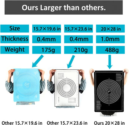 Non-Slip Silicone Pastry Mat 28 X20 for Non Stick Baking Mats, Countertop Placemats, Dough Rolling, Kneading/Fondant/Pie Crust Pad