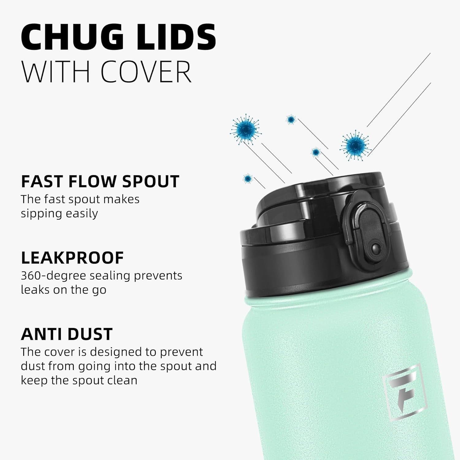 20 Oz Insulated Stainless Steel Vacuum Water Bottle with Anti-Dust Pop-Open Lid - for Kids, Women, Men | Leak & Sweat Proof (Green Pink)