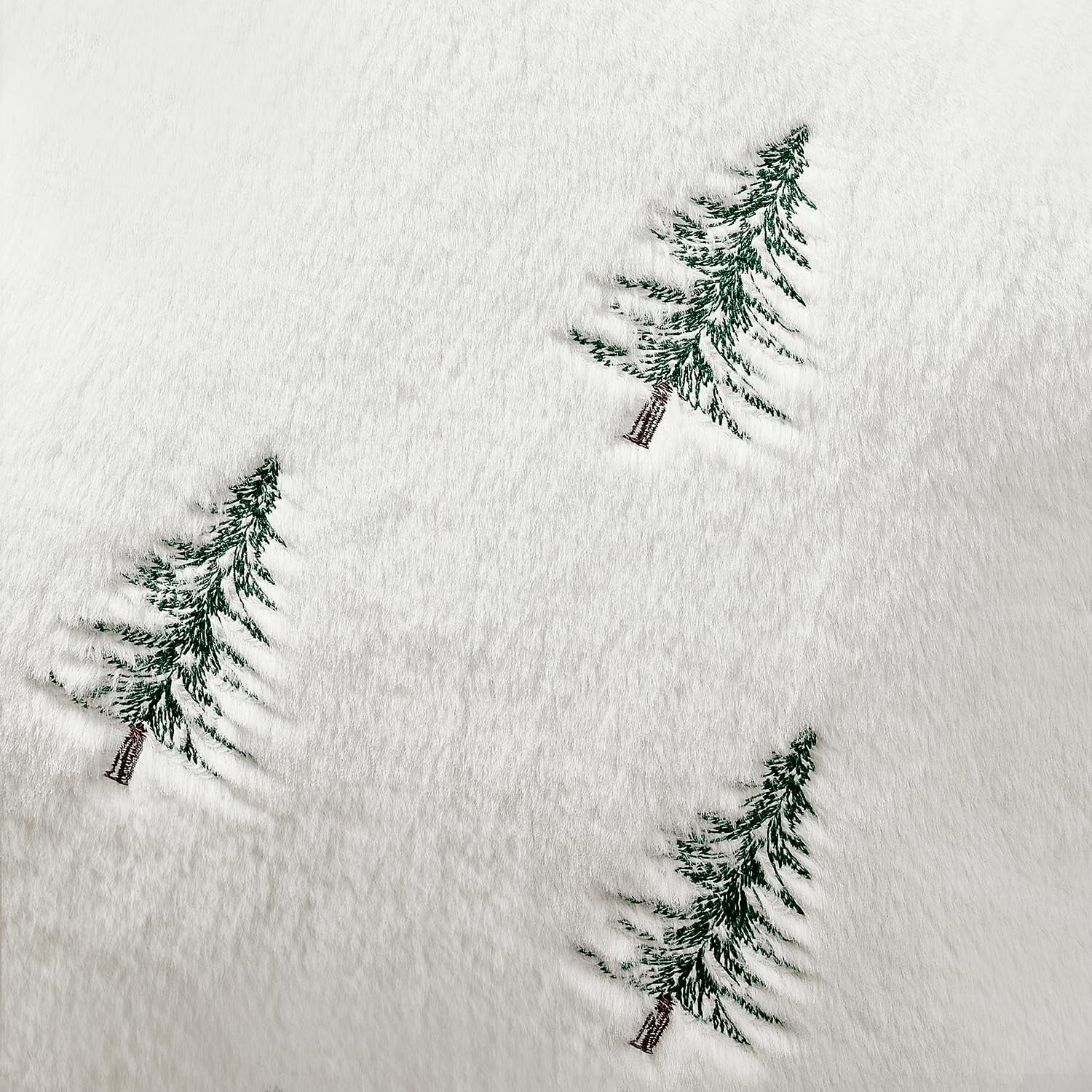 Christmas Decorative Pillow Covers Set of 2 Faux Fur Throw Pillows with Embroidered Christmas Tree 18X18 Inch White Green Winter Couch Covers for Festival Sofa Bedroom Living Room Home Decor