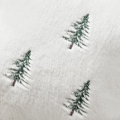 Christmas Decorative Pillow Covers Set of 2 Faux Fur Throw Pillows with Embroidered Christmas Tree 18X18 Inch White Green Winter Couch Covers for Festival Sofa Bedroom Living Room Home Decor