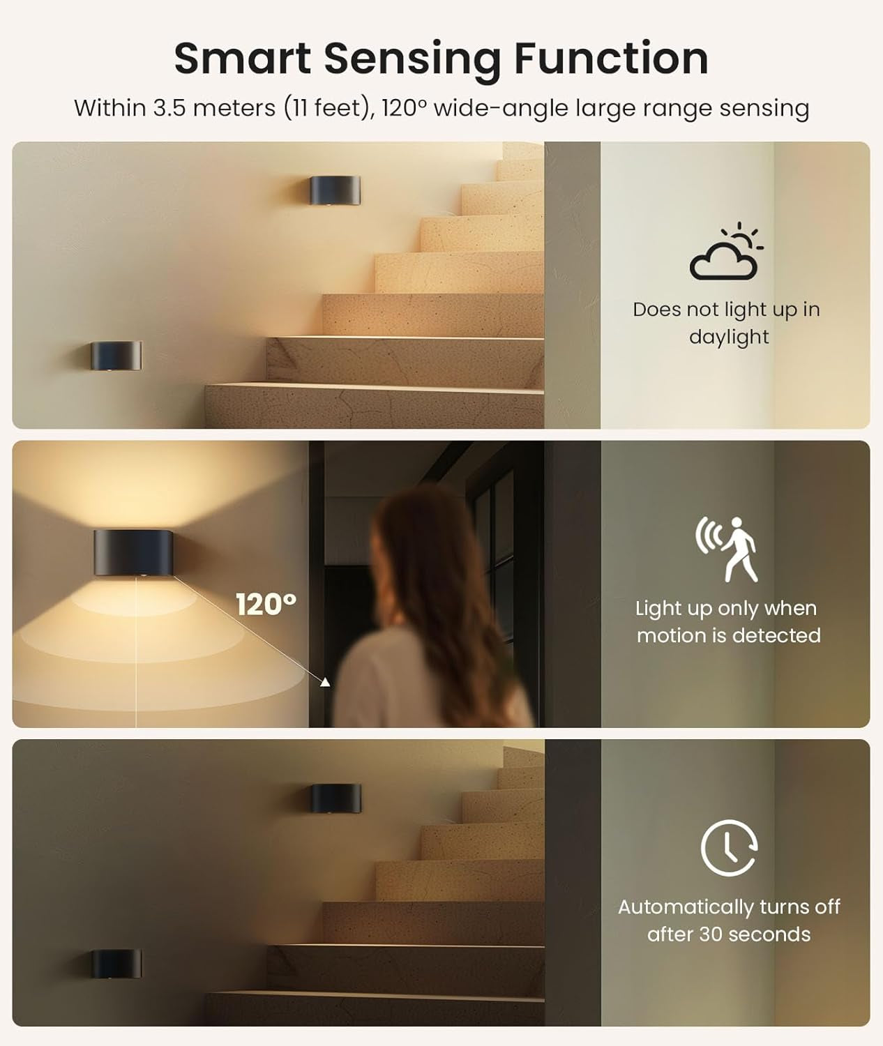 Motion Sensor Wall Lights with Remote Control 3 Colors Wireless Wall Lamp LED Indoor up down Wall Sconces 5000Mah Rechargeable Battery Powered Wall Lamps Brightness Adjustable, 1 Pack
