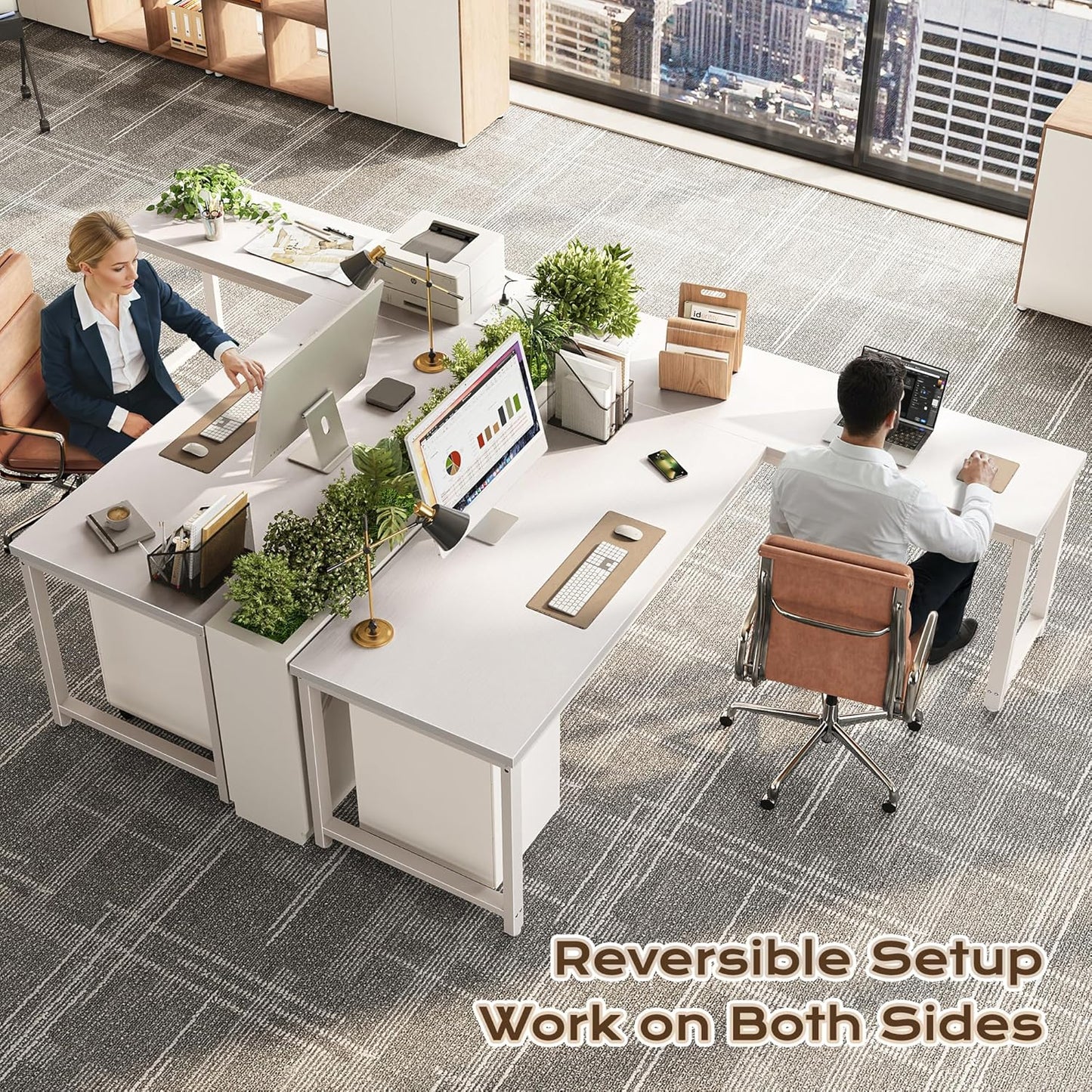 63-Inch L-Shaped Desk with Integrated Power Outlets and USB-C Port, Reversible Design, Spacious Corner Gaming and Office Desk, 0.95-Inch Thick Desktop, Sturdy Metal Frame, Ideal for Home Office and Study, White Finish