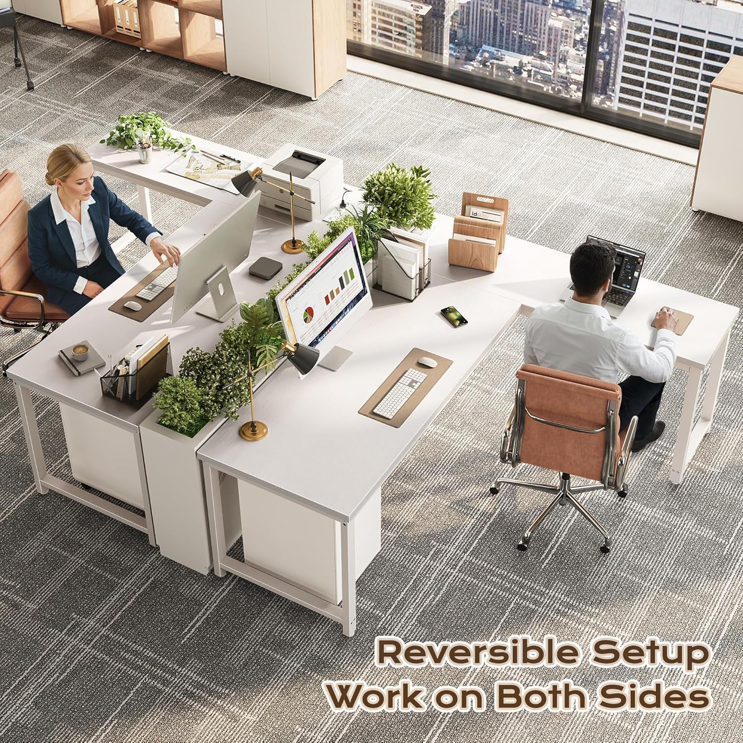 63-Inch L-Shaped Desk with Integrated Power Outlets and USB-C Port, Reversible Design, Spacious Corner Gaming and Office Desk, 0.95-Inch Thick Desktop, Sturdy Metal Frame, Ideal for Home Office and Study, White Finish