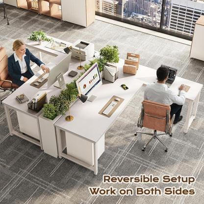 63-Inch L-Shaped Desk with Integrated Power Outlets and USB-C Port, Reversible Design, Spacious Corner Gaming and Office Desk, 0.95-Inch Thick Desktop, Sturdy Metal Frame, Ideal for Home Office and Study, White Finish
