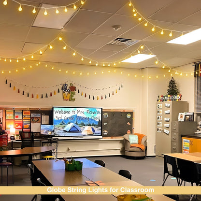 Globe Indoor String Lights Battery Operated, 100 LED Battery Powered String Lights Outdoor Waterproof, 33Ft Classroom Lights with Remote Timer for Bedroom Camping Decor, Warm White