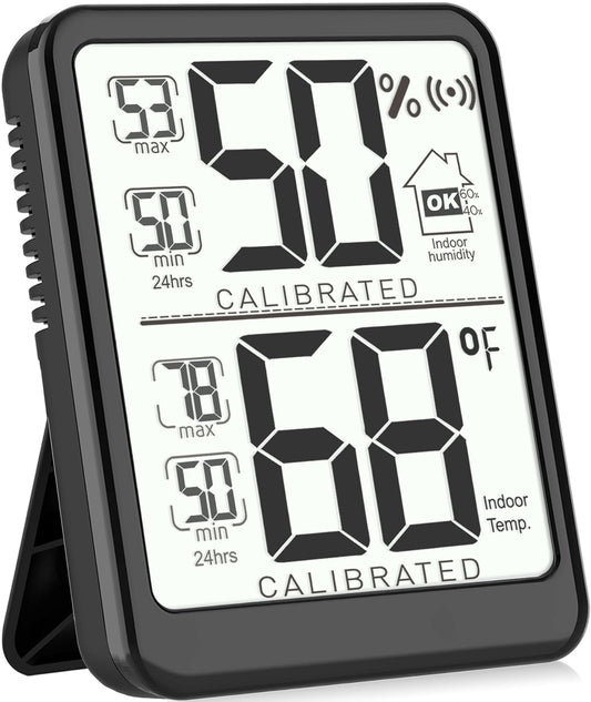 Room Thermometer, Digital Small Hygrometer Indoor Thermometer Humidity Gauge, Temperature Humidity Meter with Max/Min Record Monitor Sensor for Home, Plants - Battery Included