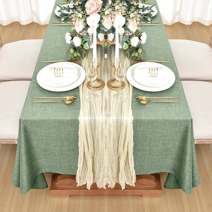 Faux Linen Tablecloths for Rectangular Tables: Water and Stain Resistant Farmhouse Table Covers, Washable Burlap Texture for Kitchen Dining and Parties (2 Pack, 52x70 Inches, Sage Green)
