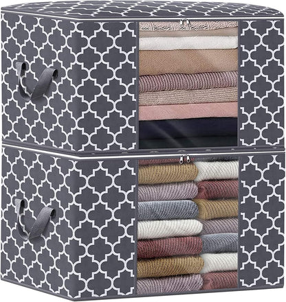 Storage Bags, Large Blanket Clothes Organization and Storage Containers for Bedding, Comforters, Foldable Organizer with Reinforced Handle, Clear Window,Sturdy Zippers,(Grey, 2 X 100L)