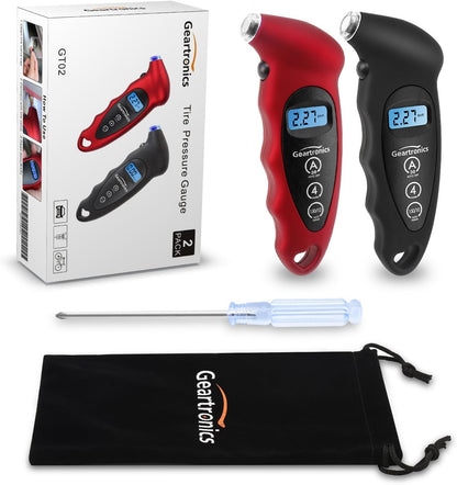 Digital Tire Pressure Gauge 150 PSI 4 Settings with Backlight LCD Tire Gauge for Cars, Motorcycles and Bikes with Non-Slip Grip, 2 Pack