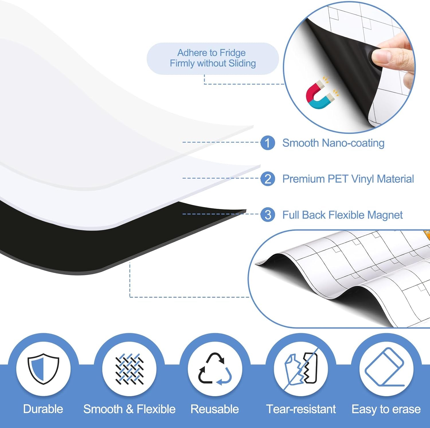 3 Pack Dry Erase Magnetic Calendar for Refrigerator - Monthly & Weekly & Daily Planner, 14"X11" + 4 Pack Magnetic Dry Erase Board Sheet for Fridge, 12"X8"