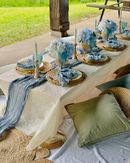 Dusty Blue Cheese Cloth Table Runners, 35X120 Inch Boho Gauze Sheer Cheese Cloth Table Runner for Party Birthday Wedding Bridal Baby Shower Dining Decorations