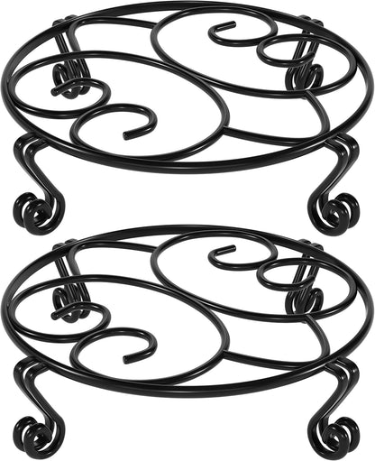2 Pack Plant Stand for Flower Pot Heavy Duty Potted Holder Indoor Outdoor Metal Rustproof Iron Garden Container round Supports Rack for Planter (11.8Inches, Black)