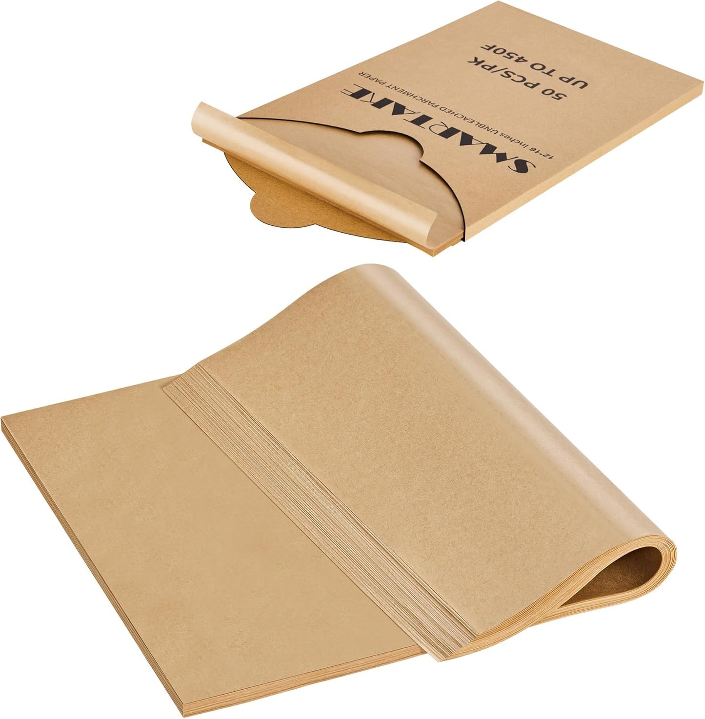 50 Pcs Parchment Paper Baking Sheets, 12X16 Inches Non-Stick Precut Baking Parchment, for Baking Grilling Air Fryer Steaming Bread Cup Cake Cookie and More (Unbleached)