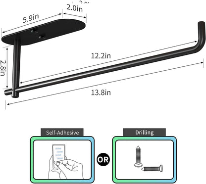 Self Adhesive Paper Towel Holder under Cabinet Mount, Wall Mounted Paper Towel Roll Holder for Kitchen, Bathroom, Wall - SUS304 Stainless Steel (Black)