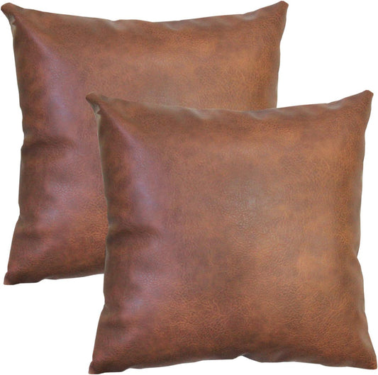 Modern Leather Throw Pillow Covers for Couch Sofa Bed Set of 2 100% Faux Leather Dark Brown 20" X 20"