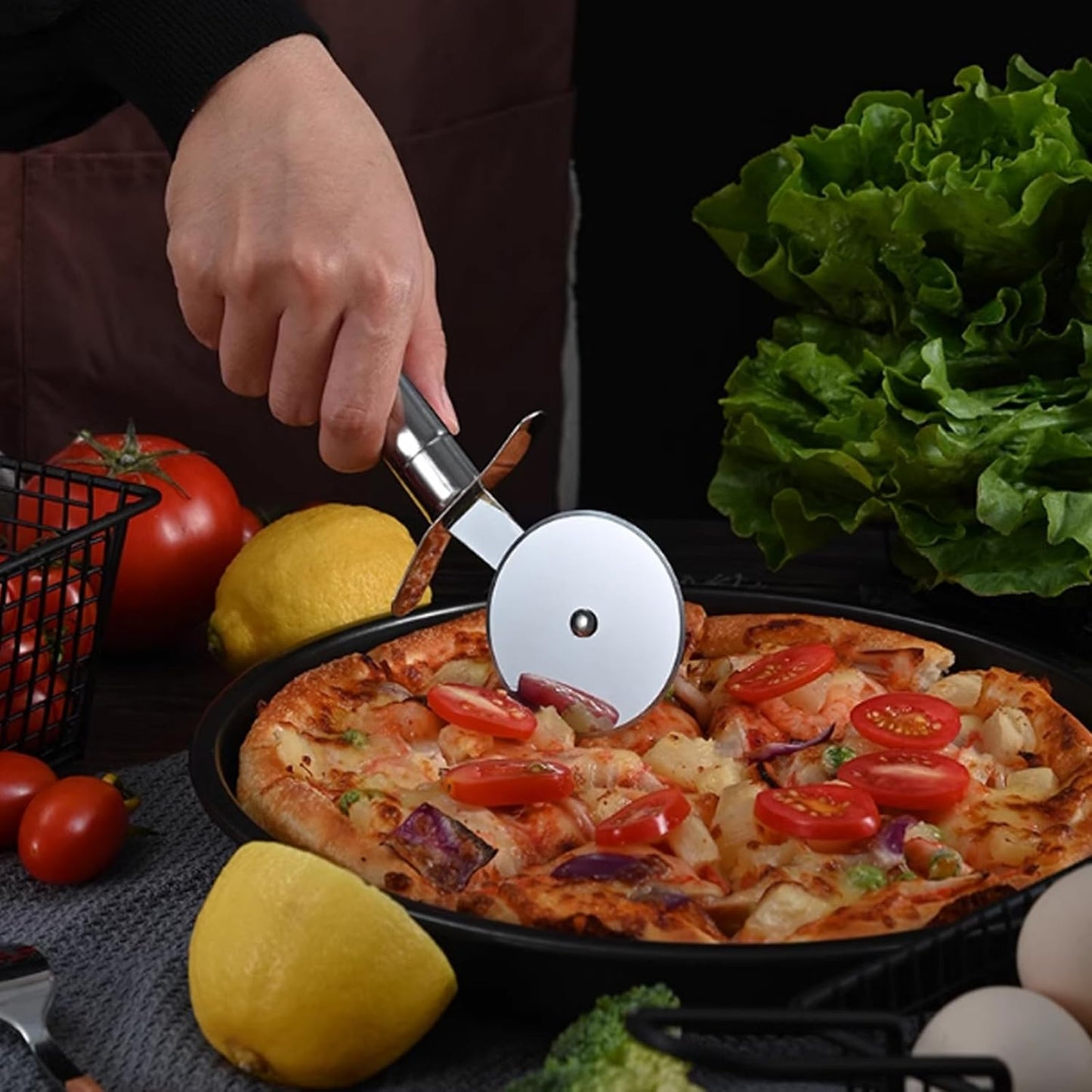 9Inch Black Non-Stick Dish Pizza Pan-Baking Pan Pizza Baking Tray- Heavy-Duty Pizza Dish Non-Stick Baking Sheet for Oven (3)