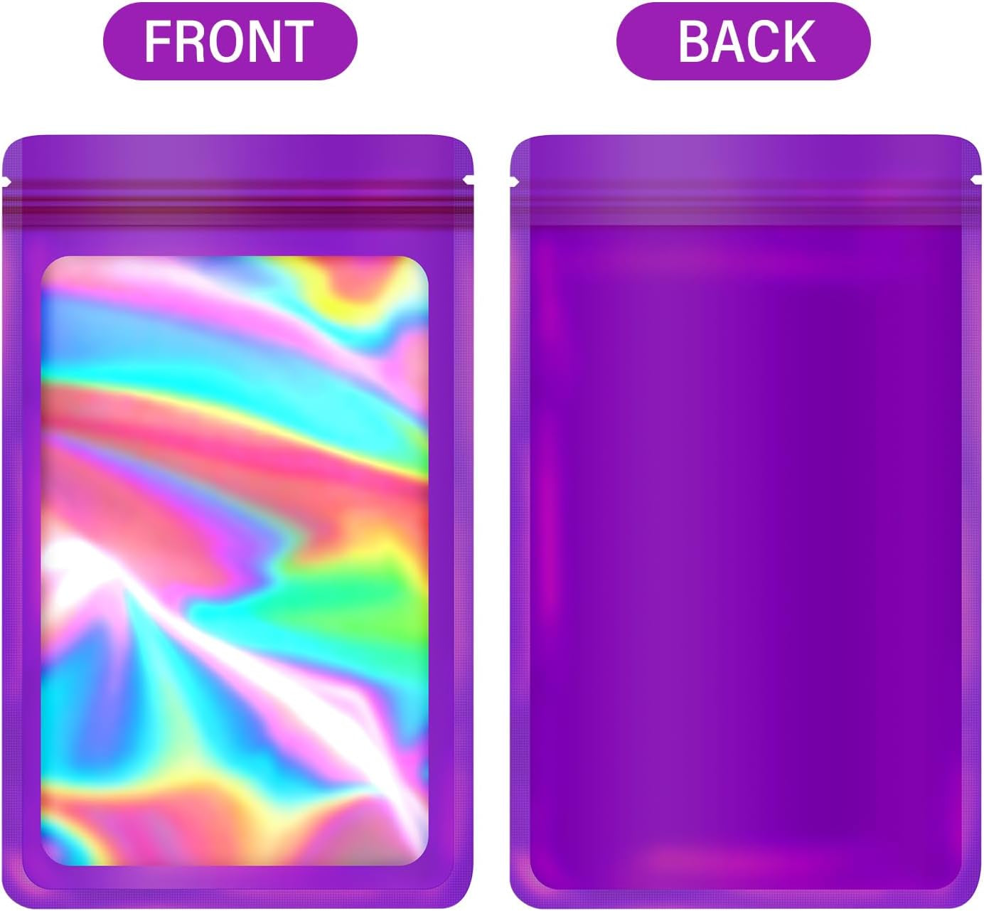 100-Pack 2×2 Inch Mylar Bags with Clear Window Holographic Resealable Sealable Packaging Zip Bag for Small Bussiness Jewelry Candy Sample Food Packing Supplies （Dark Purple）
