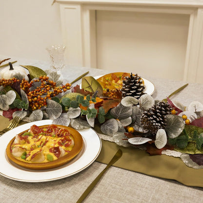 Fall Leaves Garland for Mantle, 6Ft Greenery Leaf Garland with Pumpkins and Fall Eucalyptus for Table,Mantle,Fireplace,Autumn and Thanksgiving Decor