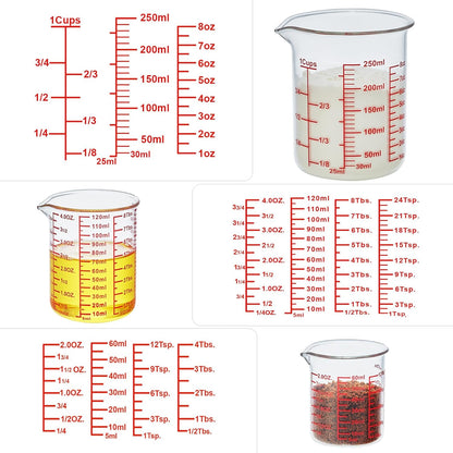 Ackers High Borosilicate Glass Measuring Cup Set with Pour Spout,60Ml(2Oz),120Ml(4Oz), 250Ml(8Oz) Glass Measuring Beaker for Kitchen or Restaurant, Easy to Read