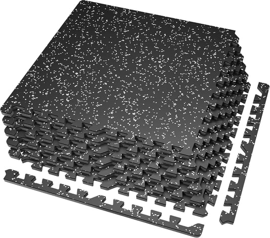 6-Piece Set of 0.56-Inch Thick High-Density EVA Foam Exercise Mats with Rubber Top, Interlocking Gym Flooring for Home Use, Protective Workout Mat, Black/Grey, 24 Sq Ft