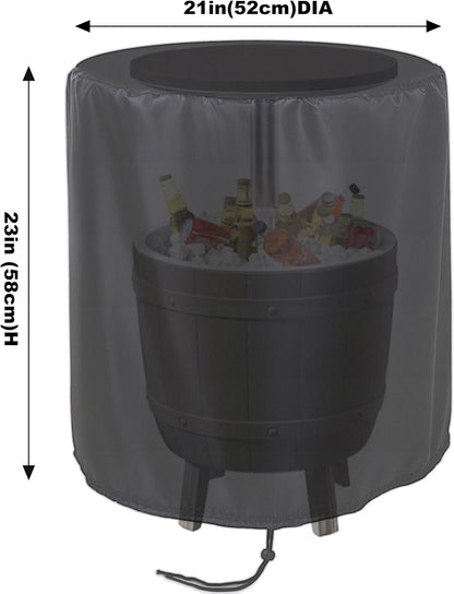 Patio Cooler Bar Table Cover, Outdoor round Beer Cooler Table Cover for Keter 7.5-Gal Cool Bar Table, Waterproof Outdoor Coffee Beverage Bins Cover with Drawstring(21" D X 23" H)