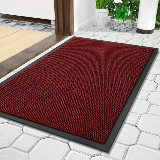 Doormat Outdoor Indoor Entrance 29.5 X 17, All-Season All-Weather Front Door Mat, 100% Waterproof Welcome Matt for Floor Garage outside Entry, Stain and Fade Resistant,Black Red