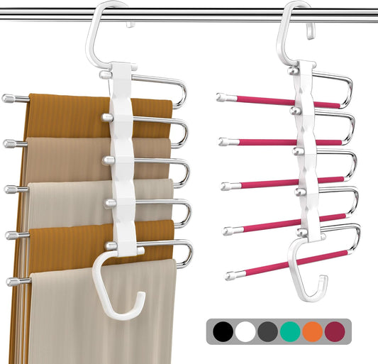 Space-Saving Non-Slip Pants Hanger - 1 Pack for Organizing Jeans, Trousers, Scarves, Leggings, and Skirts (Red)