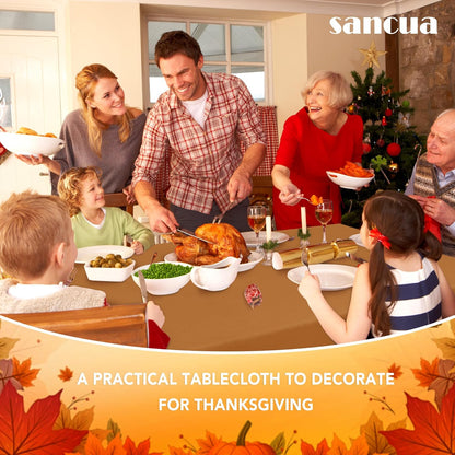 Fall Tablecloth Rectangular for 6 Foot Tables - 60 X 102 Inch - Stain and Wrinkle Resistant Rectangle Table Cloth, Fabric Thanksgiving Table Cover for Dining Tables, Buffet Parties, Bronze