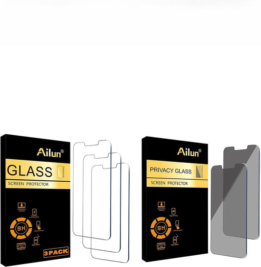 Iphone 16E/14/13/13 Pro [6.1 Inch] Glass Screen Protector 3 Pack and Iphone 14/Iphone 13/Iphone 13 Pro [6.1 Inch] Privacy Screen Protector 2 Pack anti Spy Private