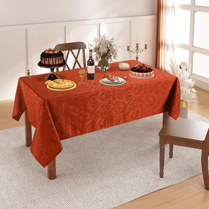 Rectangle Thanksgiving Tablecloth, Waterproof Jacquard Fall Table Cloth, Damask Cloth Table Cover for Harvest Decor (60" X 84", Rust Vine Pattern)