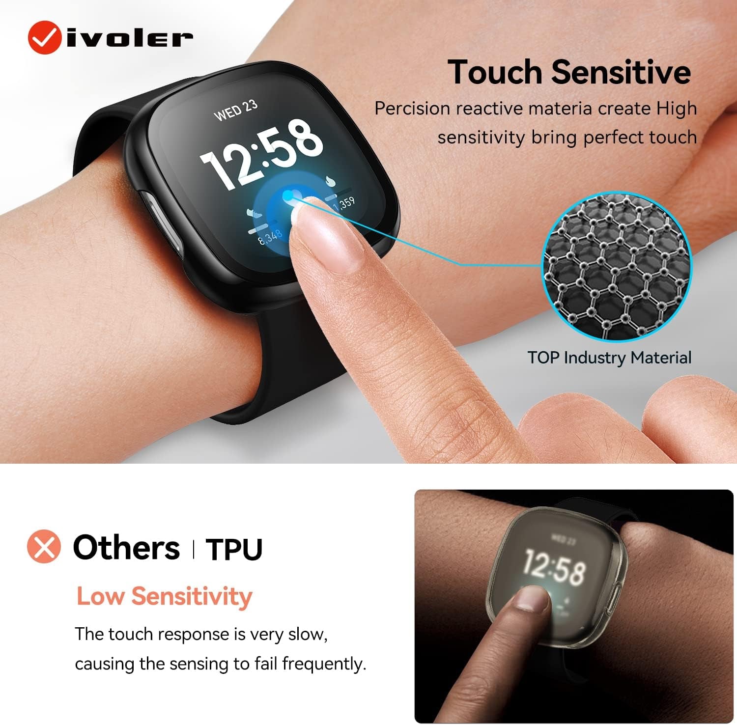 [4 Pack] Screen Protector Tempered Glass for Fitbit Sense/Versa 3, Hard PC Case with Bumper Cover Sensitive Touch Full Coverage Protective Case for Sense/Versa 3 Smart Watch, Black