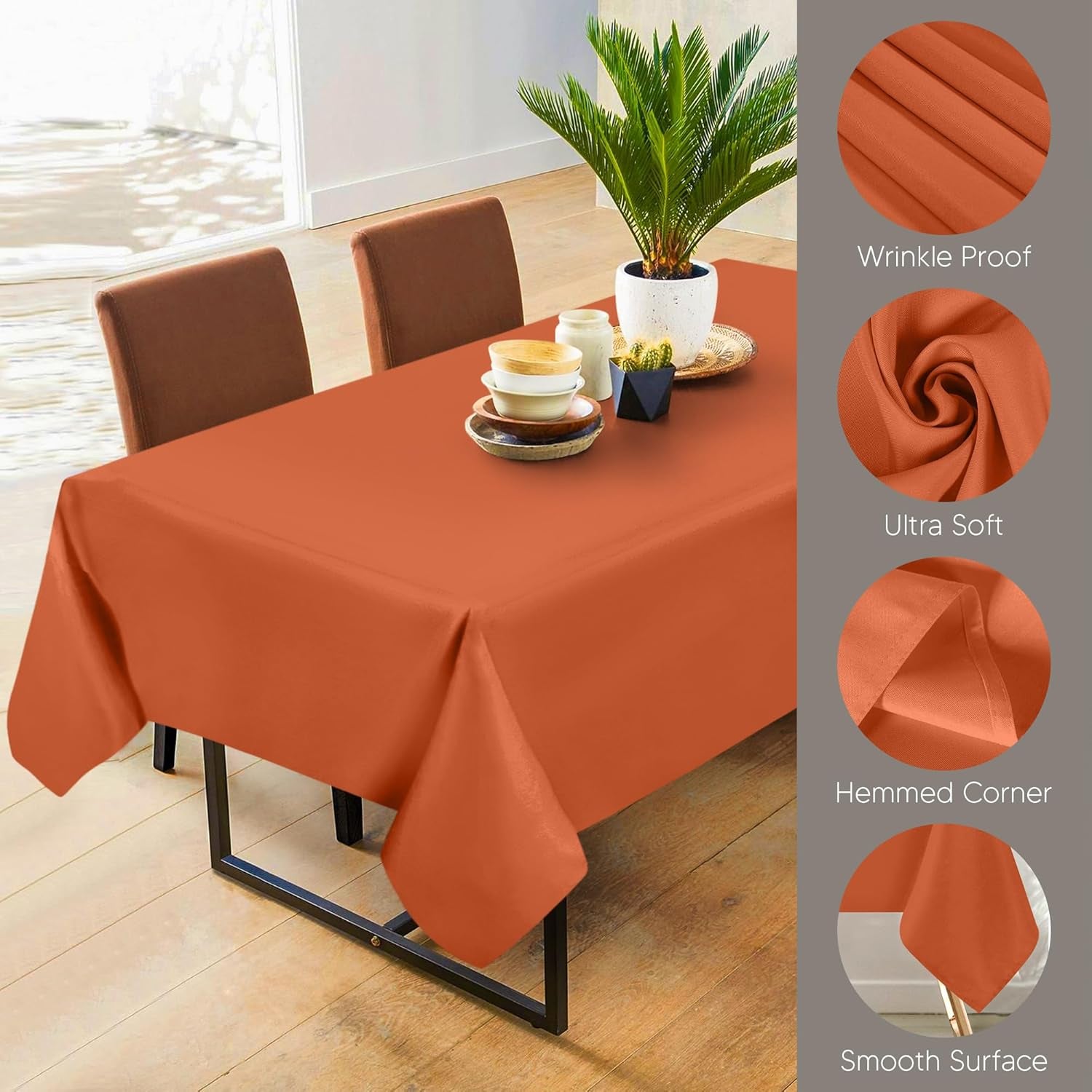 2 Pack 6 Foot Rectangle Table Cloth [60X102 Inches, Orange] Stain and Wrinkle Resistant Tablecloth Washable Polyester Cover for Dining, Buffet Parties, Picnic and Weddings