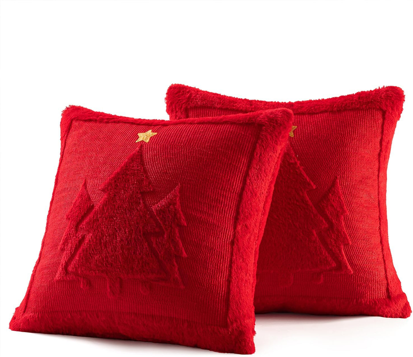 Christmas Trees Pillow Covers Set of 2 Decorative Soft Throw Pillows Plush Faux Fur Wool Embroidered Couch Cushion for Holiday Winter Home Decor Chair Sofa Bedroom Living Room,Red 18X18Inch