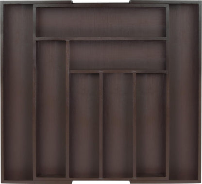 Expandable Drawer Organizer, Adjustable Kitchen Drawer Organizer, Bamboo Drawer Dividers Organizer for Kitchen, Silverware, Flatware, Living Room (Brown, 6-8 Compartment (1-Pack))