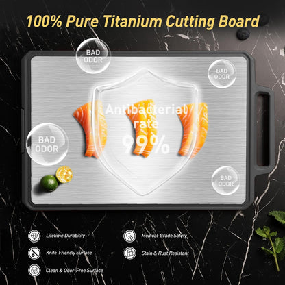 Titanium Cutting Boards for Kitchen Non Toxic Chopping Board with Handle Large Big Small Kitchen Meat Butcher Block 2 in 1 Pure Titanium and Wheat Straw PP Not Wood Bamboo Plastic Teak Grey/Beige