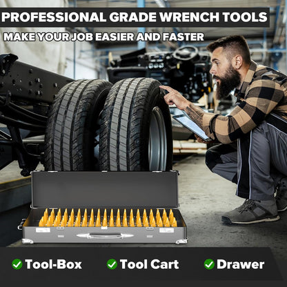 40PCS Modular Wrench Organizer Wrench Holder - Wrench Tool Organizers for Tool Drawer Storage, Wrench Storage Set with Metric & SAE Label, Wrench Rack Tool Gift for Professional Mechanics, Yellow