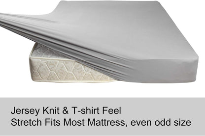 Twin Size Fitted Sheet Only - 4-Way Stretch Knit, Snug Fit, Wrinkle Free & Stay in Place, No More Slipping off for Mattress, Soft & Comfortable - Light Gray, Twin