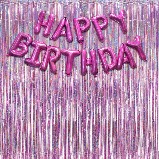 Pink Tinsel Curtain with Rose Pink Banner