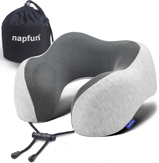 Neck Pillow for Traveling, Upgraded Travel Neck Pillow for Airplane 100% Pure Memory Foam Travel Pillow for Flight Headrest Sleep, Portable Plane Accessories, Light Grey
