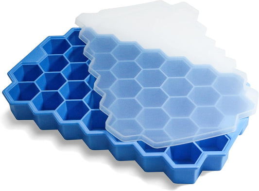 Ice Cube Trays for Freezer with Lid-37 Grid Silicone for Small Ice Cube Molds,Easy-Release Reusable in Organizer Bins or Ice Bucket for Cocktail Bar or Iced Coffee Cup