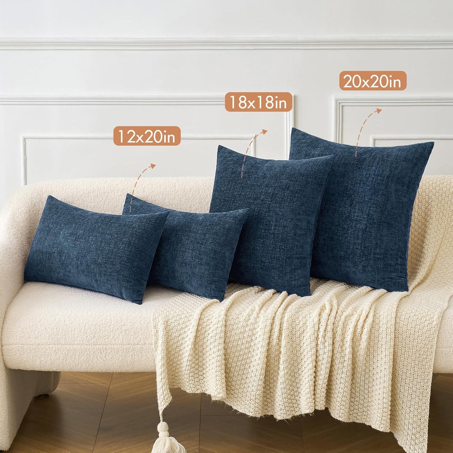 Pack of 2 Blue Throw Pillow Covers 18X18 Inch Soft Chenille Pillow Covers for Sofa Living Room Couch Solid Dyed Cases