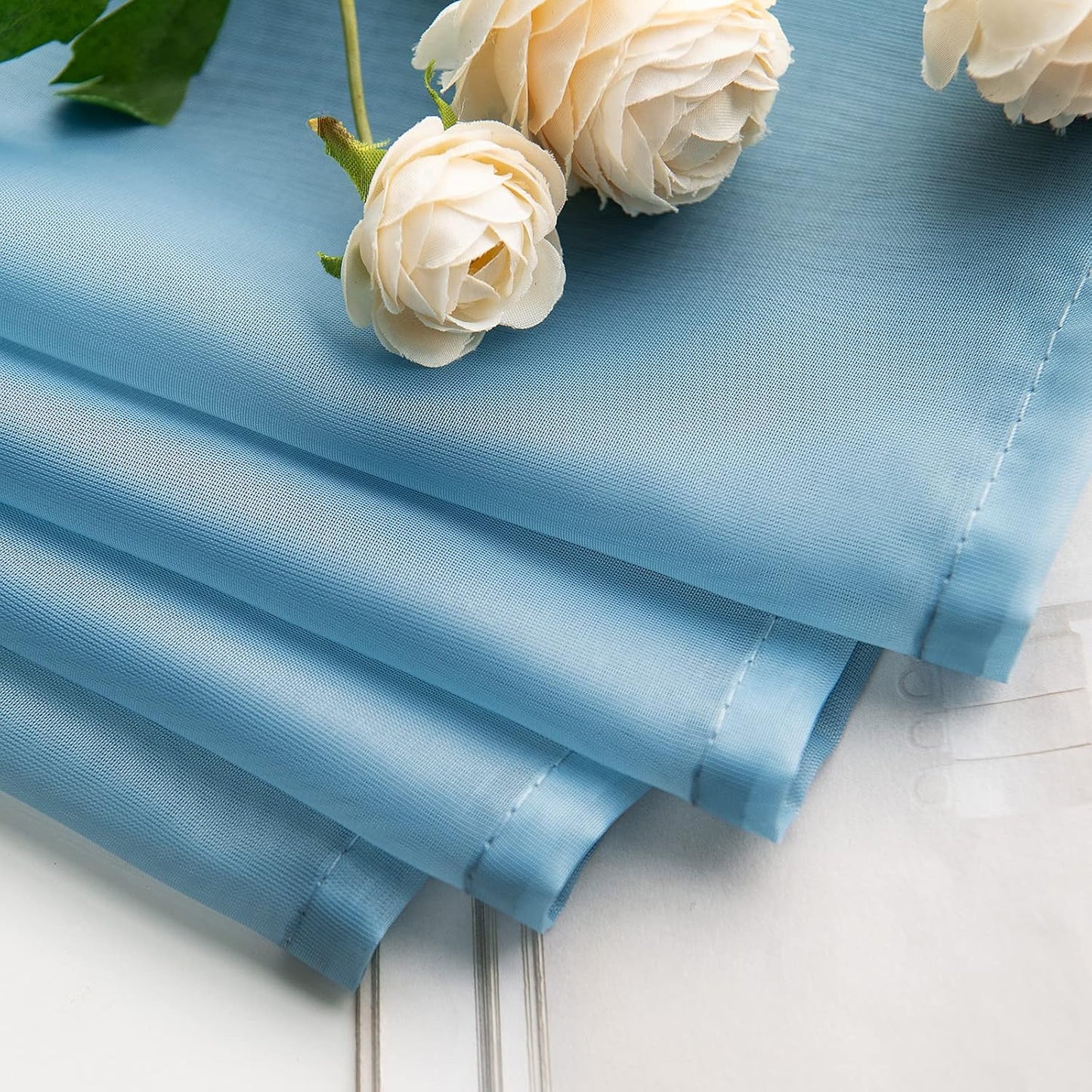 Half Window Sheer Curtains Rod Pocket Translucent Voile Drapes Extra Wide for Small Window Kitchen Cafe One Panel 54 X 18 Dusty Blue