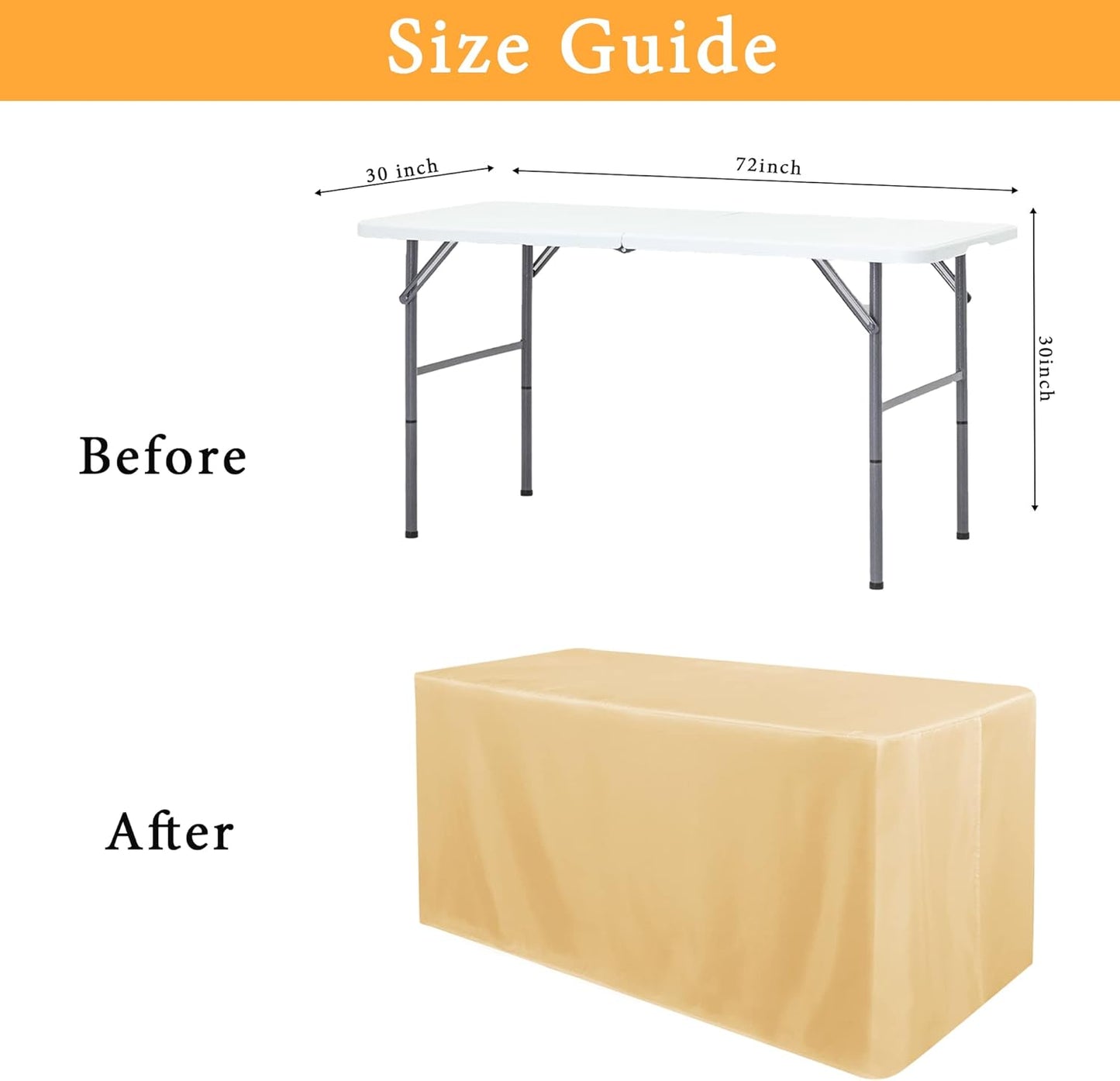 2 Pack Table Clothes for 6 Foot Rectangle Tables - Water Resistant Washable Fabric Polyester Rectangle Table Cover for Outdoor/Indoor Usese, 72L X 30W X 30H Inches, Champagn