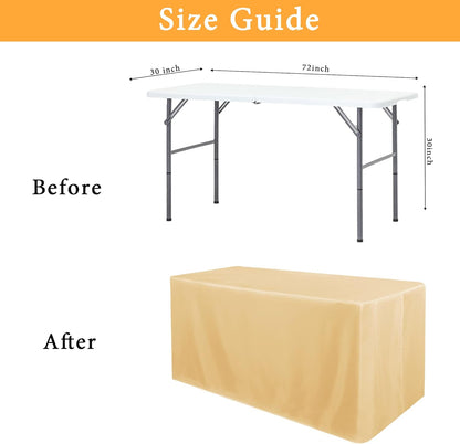 2 Pack Table Clothes for 6 Foot Rectangle Tables - Water Resistant Washable Fabric Polyester Rectangle Table Cover for Outdoor/Indoor Usese, 72L X 30W X 30H Inches, Champagn